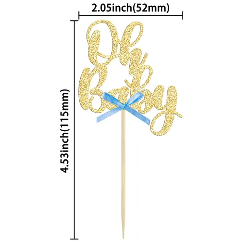 Miniatura 2 de Gyufise 36 piezas Adornos para cupcakes Oh Baby con moño azul y rosa, brillante dorado, adornos para cupcakes de baby shower, adornos para cupcakes