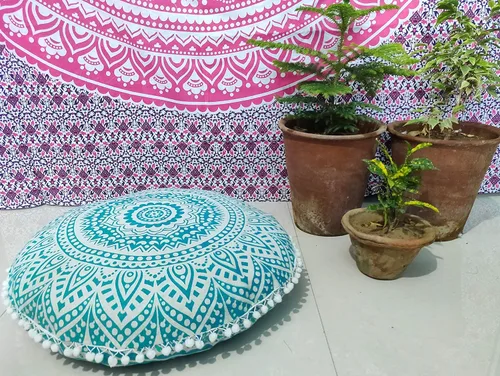 Miniatura 71 de CRAFT KALA Funda de cojín con diseño de mandala, funda de cojín para asiento, hippie, decorativo, bohemio, otomano, de algodón, indio, para sala
