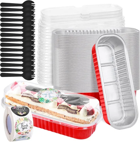 Miniatura 14 de Paquete de 100 mini moldes para pasteles de 6.8 onzas con tapas, moldes para hornear de papel de aluminio, recipientes individuales para postres