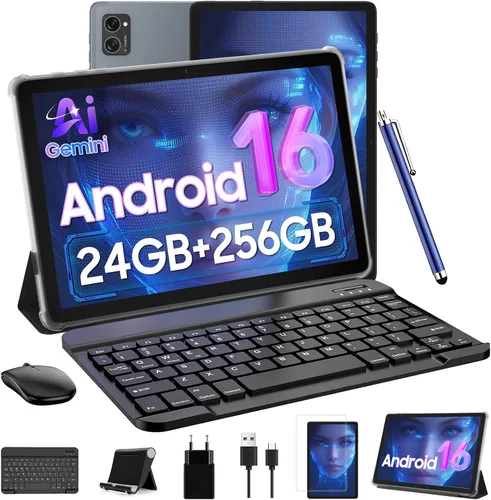 Tablet 2026 Últimas tabletas Android 16 con pantalla Incell de 10.1 pulgadas, 24 GB de RAM 256 GB ROM /2 TB TF, Gemini AI, T606 Octa-Core + cámara