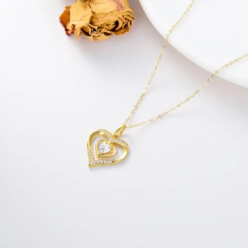 Miniatura 3 de 14K Solid Gold Heart Necklace for Women I Love You Mom Real Gold Love Heart Flower Pendant Jewelry Mothers Day Gift for Mom Wife Daughter 16-18 Inch
