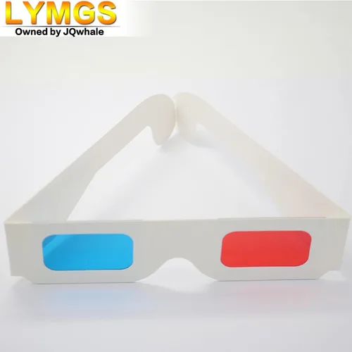Miniatura 5 de 10 pares de gafas de papel 3D, lentes rojas y cian en marco blanco, cartón anaglifo para películas, plegado en funda protectora