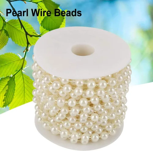 Miniatura 3 de 32.8 ft/roll 0.315 in Línea de Algodón Artificial Perlas Perlas Cadena Cadena Guirnalda Flores Decoración de la Boda Artesanía Perla Cadena (Beige)
