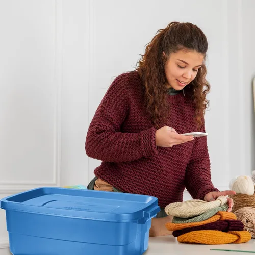 Miniatura 2 de Rubbermaid Roughneck Tote - Paquete de 6 unidades, 10 galones, fabricado en Estados Unidos, color azul patrimonio, contenedores de almacenamiento