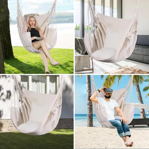 Miniatura 4 de Goutime Silla hamaca, columpio de techo de cuerda colgante bohemio, silla colgante de macramé para interiores, exteriores, dormitorio, exterior