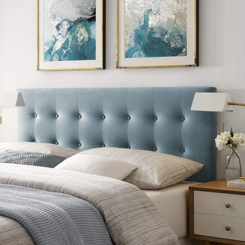 Modway Emily - Cabecero de terciopelo con estilo capitoné para cama Queen, color azul claro