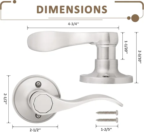 Miniatura 5 de Probrico - Paquete de 2 manijas de puerta decorativas para puertas con apertura a la izquierda y derecha, estilo ondulado, con acabado de níquel
