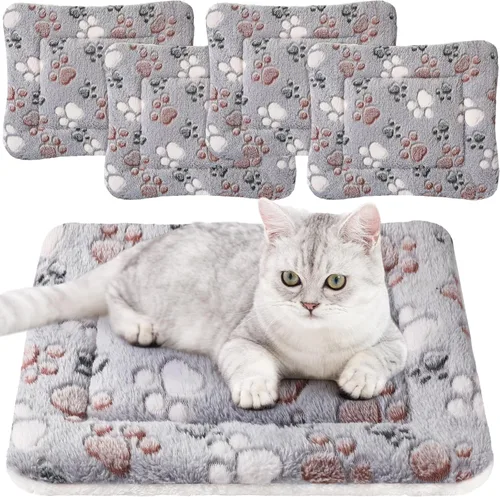 Tuanse Paquete de 4 Tapetes de Cama Ultra Suaves para Perros y Gatos con Lindos Estampados, Almohadilla Reversible de Vellón para Jaula/Perrera de