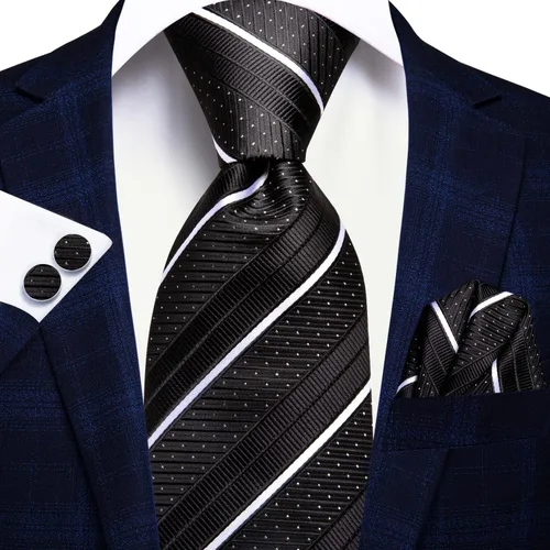Miniatura 189 de Hi-Tie Corbatas de seda para hombre, diseño de cachemira a rayas, con bolsillo, gemelos cuadrados, conjunto formal de negocios