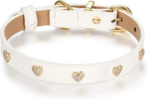 Miniatura 7 de SCAMPER & CO Collar de perro chapado en oro amarillo de 18 quilates con hebilla chapada en oro amarillo de 18 quilates, collar de perro con corazón