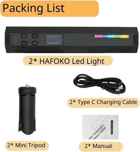 Miniatura 7 de Paquete de 2 varitas de luz RGB de mano W200, iluminación LED, luz de mano, luz de fotografía, Vlog con magnético CRI95+ 2500K-9000K batería