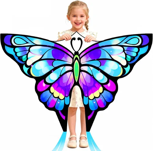 Miniatura 7 de Simxkai Cometa de mariposa para niños y adultos, fácil de volar azul cometa grande para principiantes, mango de línea incluido