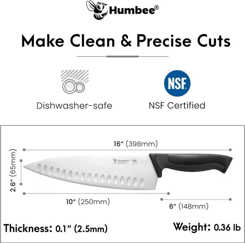 Miniatura 4 de Cuchillo de chef certificado NSF de 10 pulgadas, cuchillo de cocina de acero inoxidable de alto carbono con mango ergonómico codificado por
