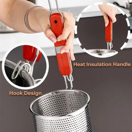 Miniatura 4 de Tenta Kitchen Cesta de pasta de acero inoxidable microperforada de malla de araña, colador de fideos para bola de masa de alimentos, colador