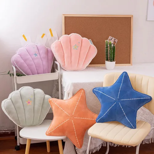 Miniatura 7 de Cojín de felpa con diseño de estrella de mar para automóvil, mesita de noche, sofá, muebles para el hogar, dormitorio, oficina