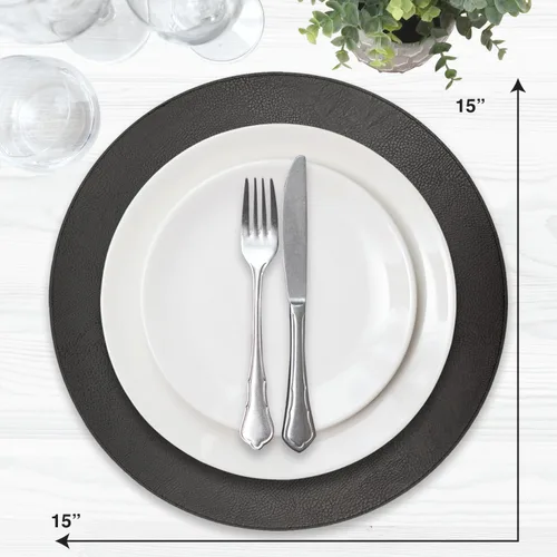 Miniatura 3 de Juego de 6 manteles individuales redondos de piel sintética de 15 pulgadas para comedor, resistentes al calor y antideslizantes, lavables, Negro