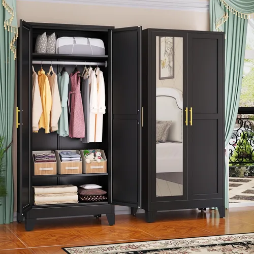 Miniatura 15 de GAIOUS Armario Ropero de Acero, Armario Guardarropa Doméstico de 71", Gabinete Guardarropa con 2 Puertas, 1 Estante Ajustable y 1 Cajón, Gabinete