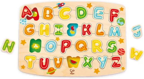Hape Juego de rompecabezas de clavijas del alfabeto, multicolor, 5 x 2 pulgadas