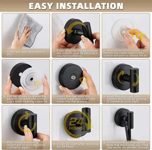 Miniatura 6 de Ganchos de ventosa para ducha - Ganchos reutilizables para baño para toallas, batas y esponjas - Montaje sin taladro en cocina, paredes, metal