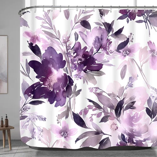 Miniatura 24 de MAYZUS Cortina de Ducha Pequeña para Cabina de 36 x 72 Pulgadas, Cortina de Ducha de Tela Floral de Acuarela Media Estrecha, Juego de Cortina