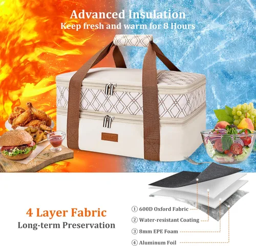 Miniatura 2 de Bolsa de transporte de cazuela expandible Vuudh - Bolsa de comida de doble cubierta, soporte de cazuela aislada para alimentos calientes o fríos