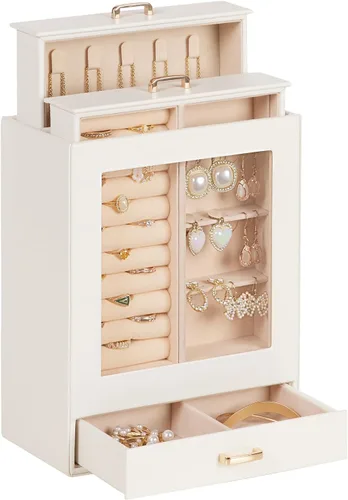 Homde Organizador de joyas para niñas y mujeres, joyero para collares, anillos, aretes, regalo de Navidad, pulseras (blanco + dorado)