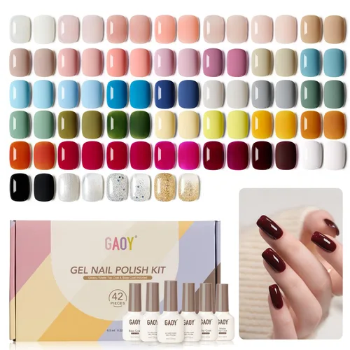 Miniatura 11 de GAOY - Juego de 42 esmaltes de uñas de gel, colores pastel, primavera, verano, rosa, verde, con capa superior brillante y mate y capa base