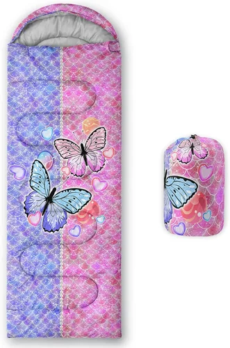 Miniatura 32 de QOOMO Saco de dormir para camping, 3 estaciones, clima cálido y fresco, ligero, saco de dormir impermeable para adultos y niños, viajes y al aire