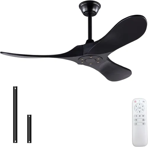 Ventilador de techo de 42 pulgadas de madera maciza con control remoto, ventilador de techo negro sin luz, 6 velocidades, silencioso, motor CC