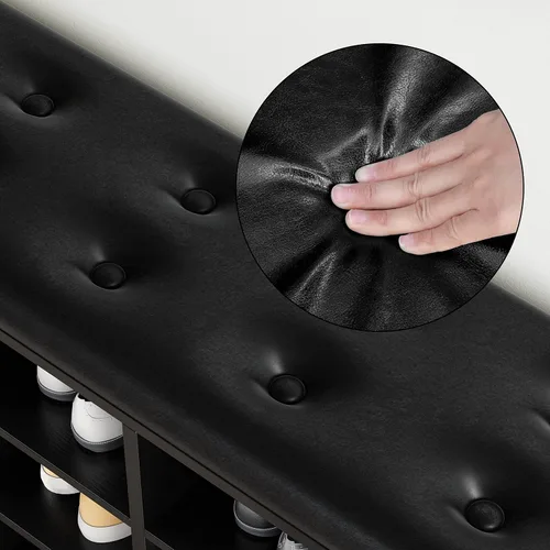 Miniatura 7 de IRONCK Banco para Zapatos, Banco de Entrada con Diez Compartimentos de Almacenamiento con Cuero PU, Organizador de Zapatero Cúbico con Estantes Negro