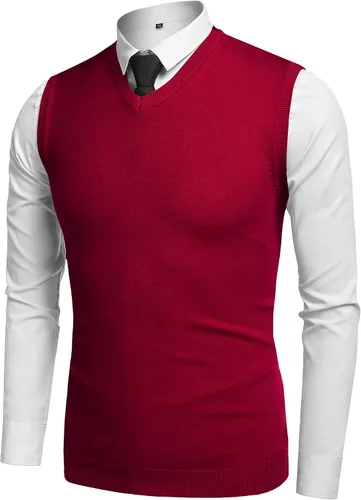 Miniatura 7 de Amussiar Suéter casual para hombre, chaleco con cuello en V, ajustado, sin mangas, suéter de punto
