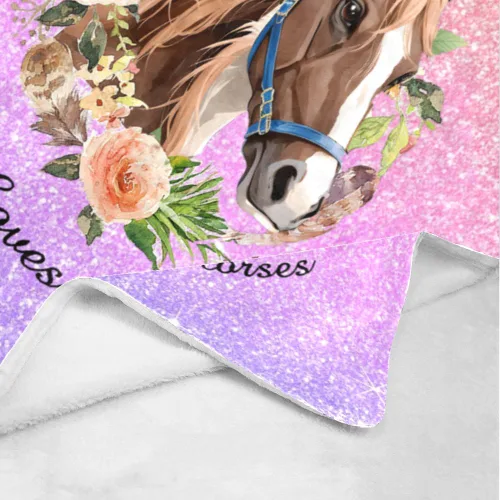 Miniatura 4 de Manta personalizada con texto en inglés «Just a Girl Loves Hors», manta de forro polar suave con nombre para regalos, sofá cama (50 x 60 pulgadas)