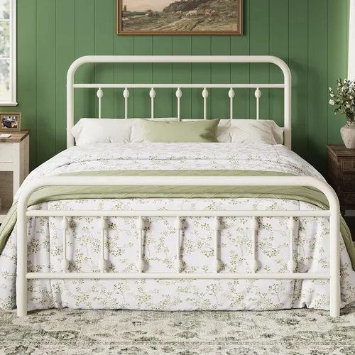 Miniatura 15 de Allewie Marco de Cama de Plataforma Metálica Tamaño Individual de 14 Pulgadas con Cabecero/Pie de Cama de Arte de Hierro Estilo Victoriano, Base