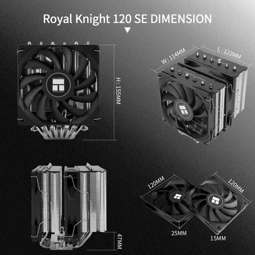 Miniatura 6 de Thermalright Royal Knight 120 SE - Enfriador de CPU, solo 6.102 in de alto, ventiladores PWM duales de torres duales TL-C12B V2 y TL-C12015B, 6