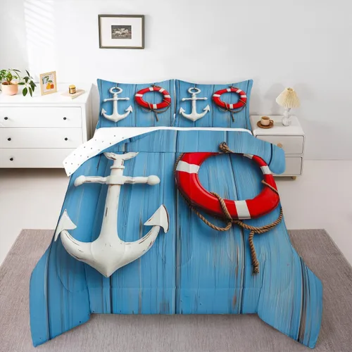 Erosebridal Edredón náutico costero, juego de ropa de cama y colecciones de playa de verano, estilo clásico, edredón de plumón oceánico, tamaño