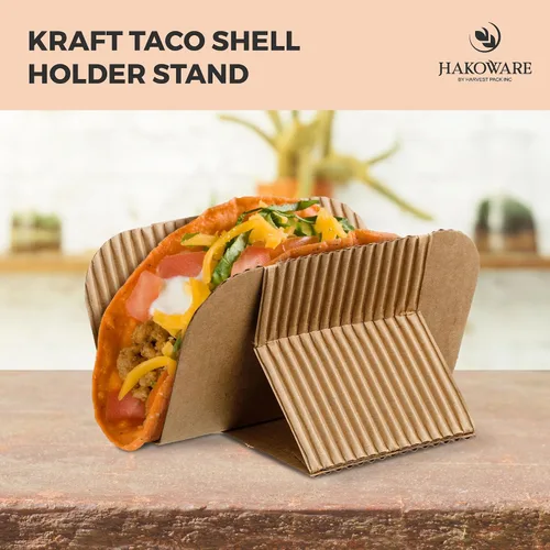 Miniatura 4 de Harvest Pack - 200 bandejas desechables para tacos, soporte de papel kraft resistente, platos ecológicos para servir alimentos para martes de tacos