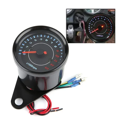 Miniatura 9 de Tacómetro electrónico universal con retroiluminación LED de 12 V, medidor de motocicleta de CC, construcción de aluminio, requiere instalación