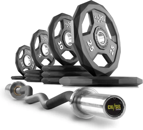 Miniatura 6 de XMark Olympic Bar - Barra rizadora con pesas, par de pesas olímpicas o juego de discos olímpicos de diamante negro, calidad premium, revestimiento