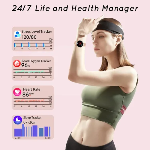 Miniatura 4 de AMOLED - Reloj inteligente para mujer con pantalla pequeña de 1.19 pulgadas para teléfonos iPhone / Android con llamada Bluetooth, frecuencia 1-Oro