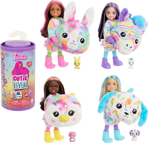 Muñeca pequeña Barbie Chelsea Cutie Reveal de la serie Color Dream y accesorios, disfraz de peluche de animal y 6 sorpresas, incluyendo cambio de
