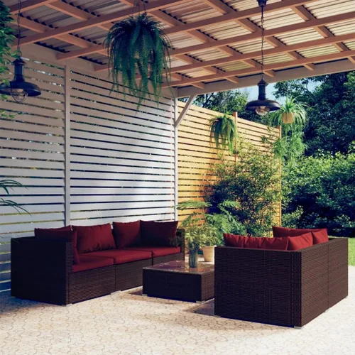 Miniatura 11 de Ensemble de Salon de Jardin 5 Pièces Brun Cannelle Rouge, Meuble d'Extérieur Modulable Pour Terrasse Balcon, Résistant aux UV et à l'Eau avec Grey