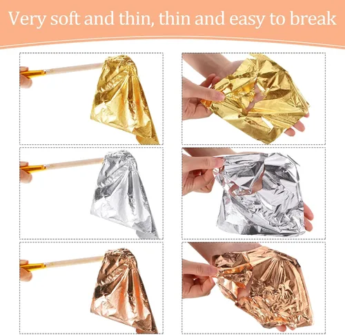 Miniatura 3 de Cunhill 150 hojas plateadas, hojas de papel de aluminio con pincel dorado para manualidades de arte y proyectos de bricolaje, pintura, uñas
