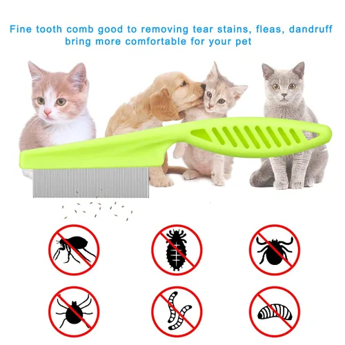 Miniatura 2 de Lamoutor Peine de pulgas para mascotas, peine de dientes finos y peines de acero inoxidable para mascotas, 7 unidades para perros, gatos y mascotas
