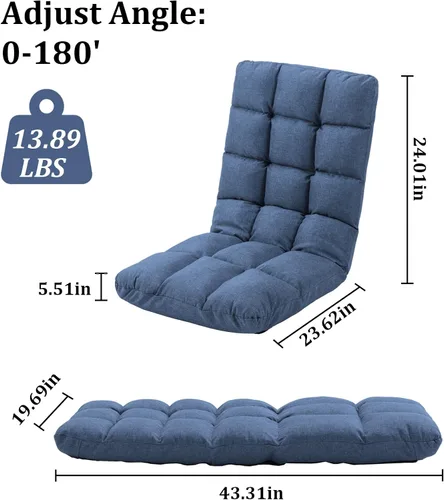 Miniatura 3 de Folding Floor Gaming Chair with Back Support, 14-Position Adjustable Recliner - Padded Cushion with Breathable Linen & Cotton Blend for Adults &