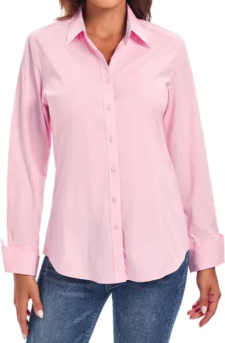Miniatura 5 de Esabel.C Camisas de manga larga con botones para mujer, ajuste regular, blusa de trabajo elástica