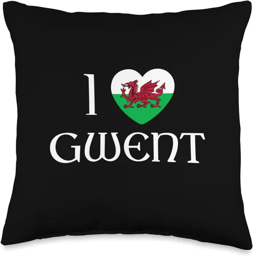 Welsh Towns Cities Counties Home Town Nostalgia I Love Gwent Wales Flag Heart Dragon Welsh - Almohada de 16 x 16 pulgadas, multicolor