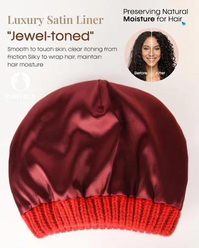 Miniatura 43 de FURTALK Gorro de invierno para mujer, con forro de satén, tejido trenzado, grueso, holgado, gorro cálido