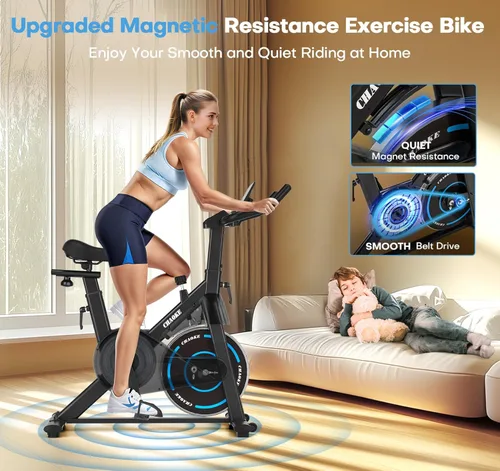 Miniatura 4 de CHAOKE - Bicicleta estática silenciosa, resistencia magnética, capacidad de 300 libras, para el hogar, compatible con aplicaciones, bicicleta