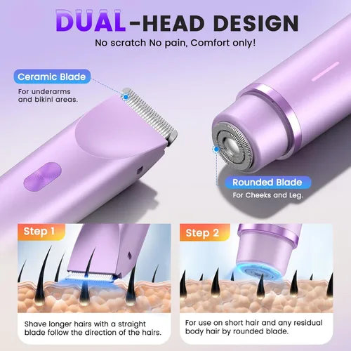 Miniatura 3 de Recortadora de bikini para mujer, maquinilla de afeitar eléctrica 2 en 1 con doble cabeza, IPX7 impermeable para cabello púbico, piernas, axilas