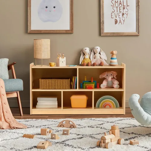Miniatura 2 de OOOK Estantería Montessori de 5 Secciones de Madera, Gabinete de Almacenamiento de 2 Estantes, Organizador de Juguetes y Almacenamiento, Organizador